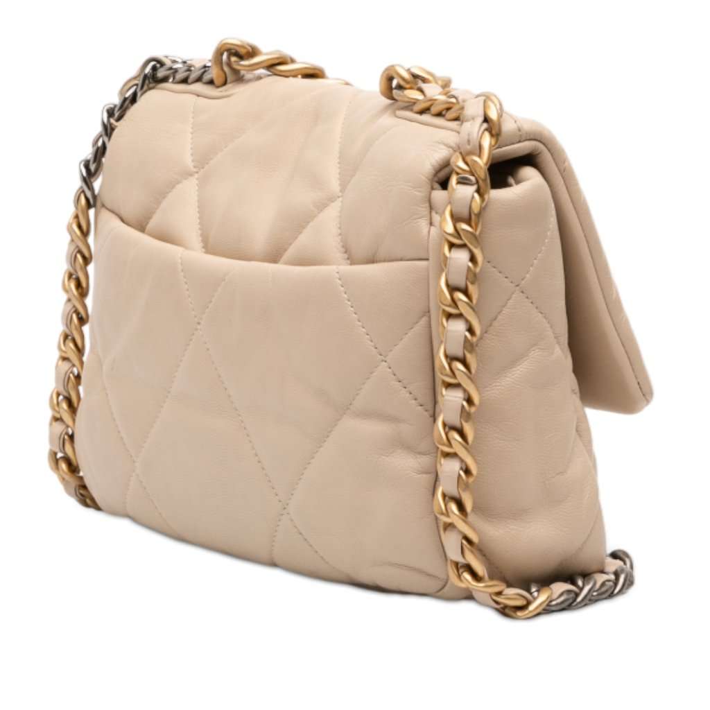 Chanel Medium Lambskin 19 Flap Beige Leather Very good - Back View