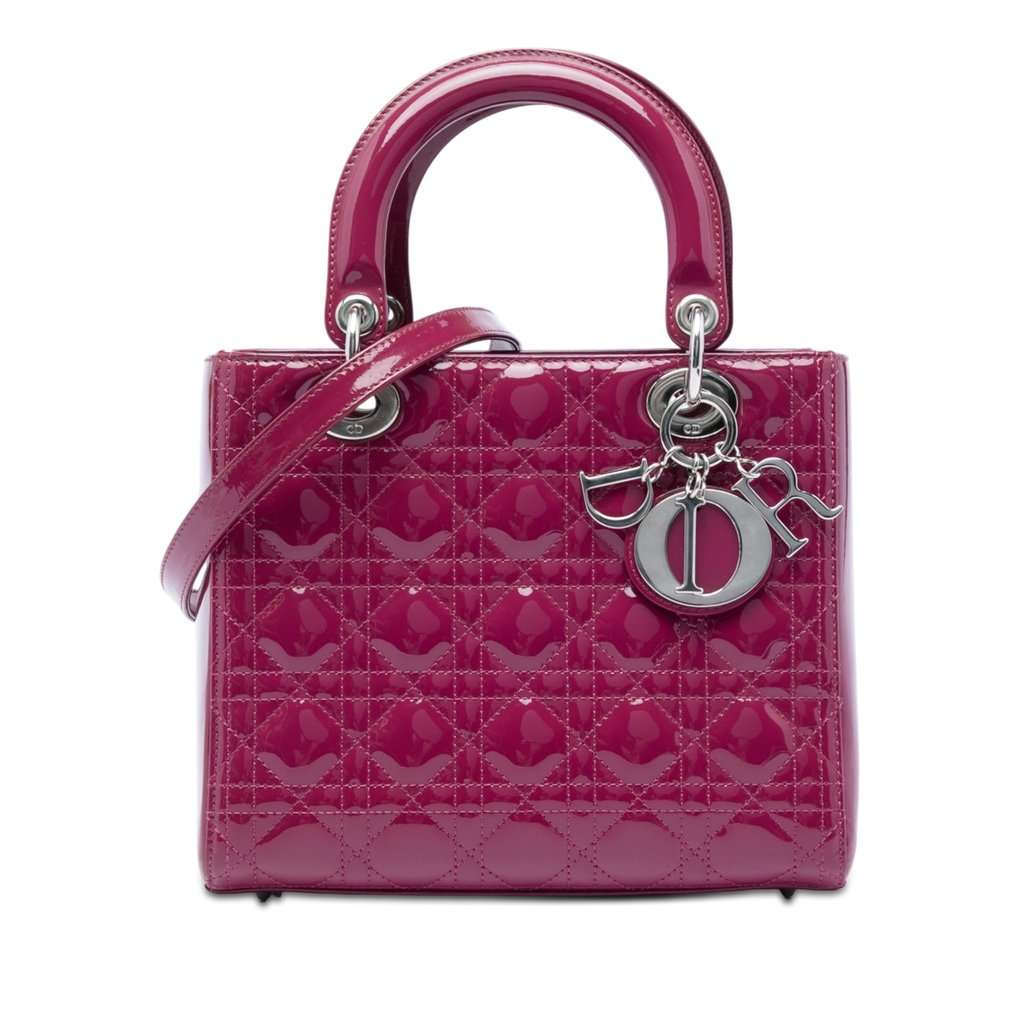 Dior Medium Patent Cannage Lady Dior Pink Leather Very good condition - Front View