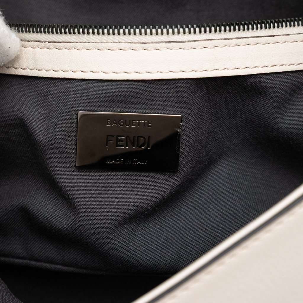 Fendi Whipstitch Leather Baguette Crossbody White Leather Very good - Box View