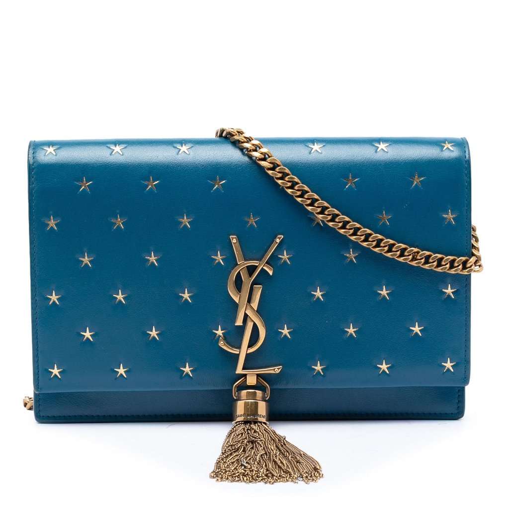 Saint Laurent Calfskin Star Print Classic Monogram Kate Tassel Wallet on Chain Blue Leather Very good condition - Front View