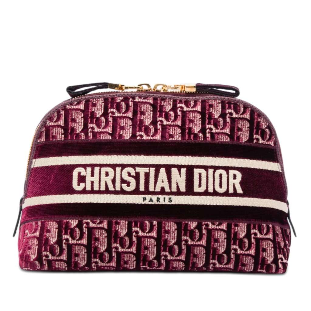 Dior Oblique Embroidered Velvet Cosmetic Pouch Red Very good - Front View