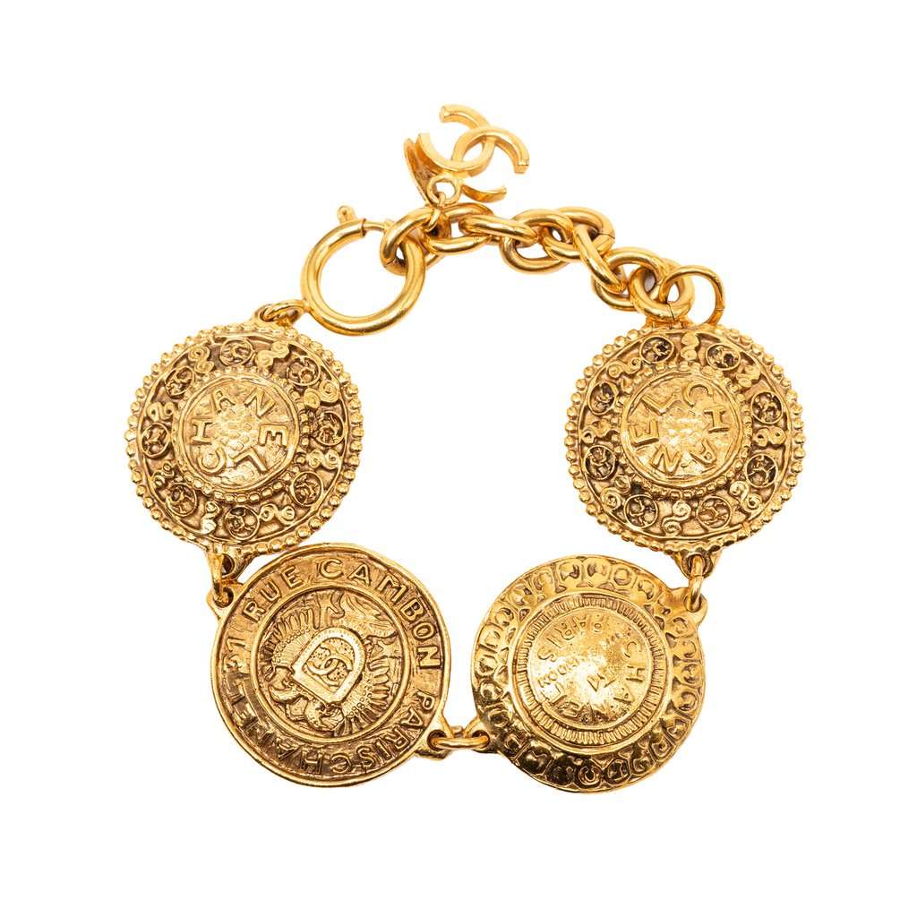 Chanel CC Gold Plated Medallion Link Bracelet Gold Metal Very good - Front View
