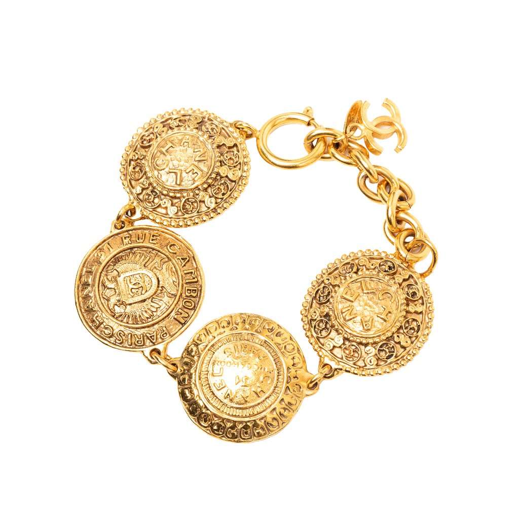 Chanel CC Gold Plated Medallion Link Bracelet Gold Metal Very good - Back View