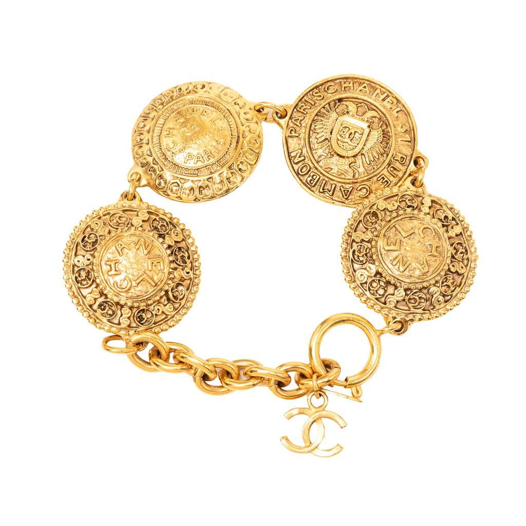 Chanel CC Gold Plated Medallion Link Bracelet Gold Metal Very good - Inside View