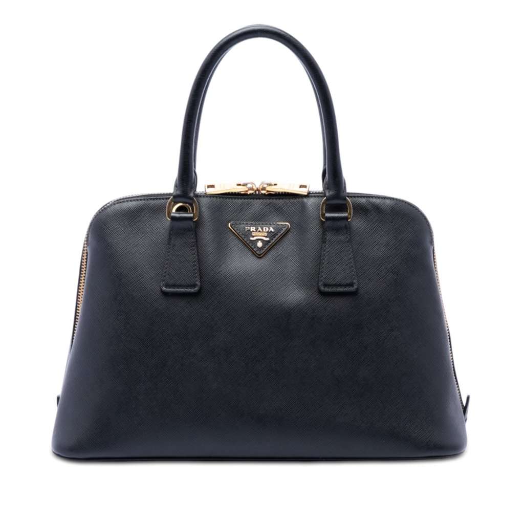 Prada Medium Saffiano Lux Promenade Satchel Black Leather Very good - Front View