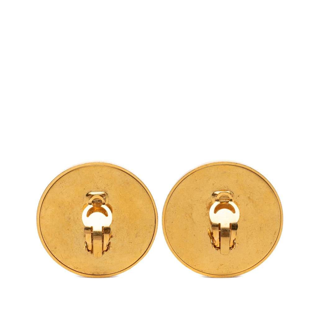Chanel CC Gold Plated Resin Round Button Clip On Earrings Gold Metal Very good condition - Back View