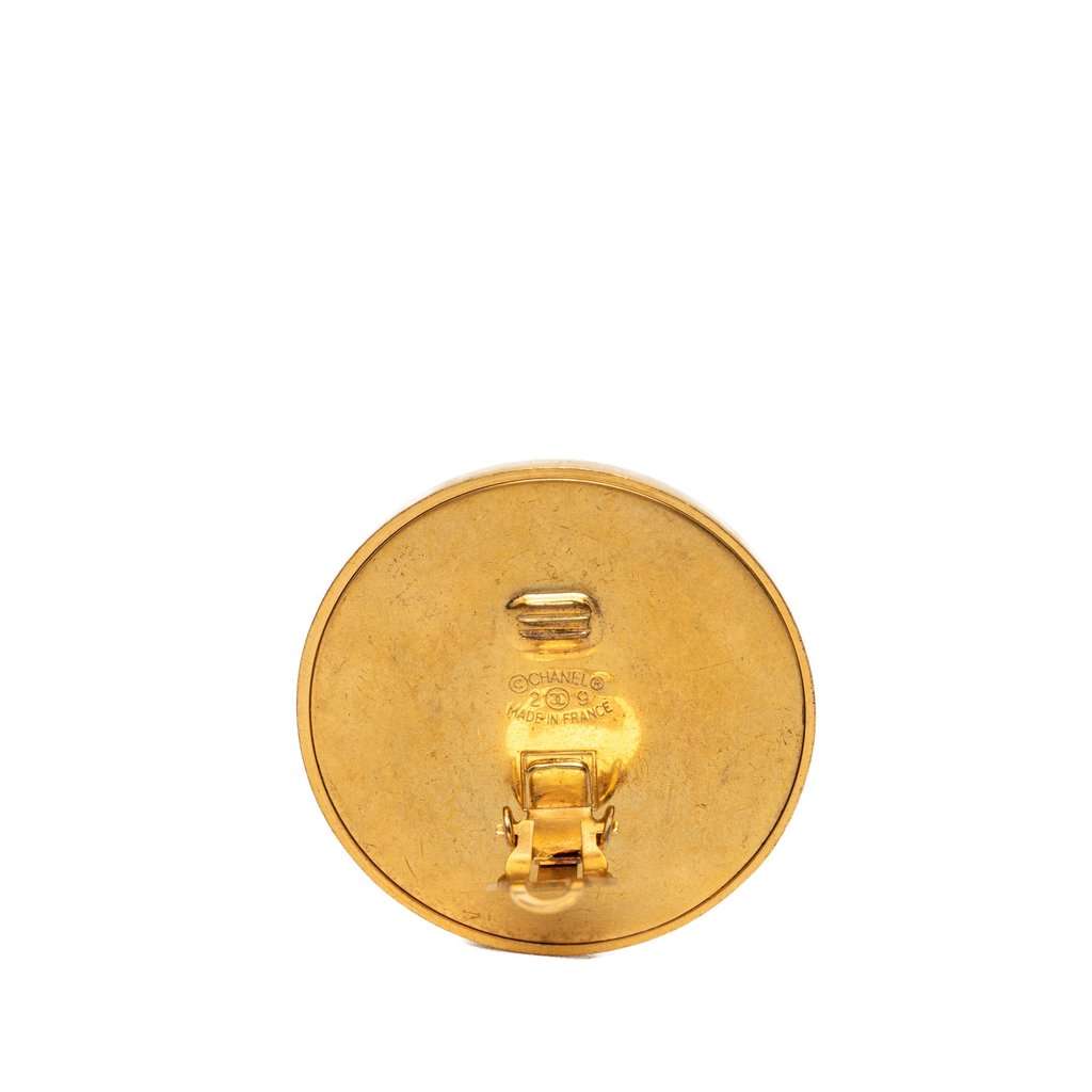 Chanel CC Gold Plated Resin Round Button Clip On Earrings Gold Metal Very good condition - Inside View