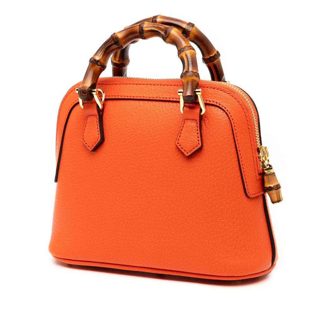 Gucci Mini Dollar Calfskin Bamboo Diana Dome Satchel Orange Leather Very good - Back View