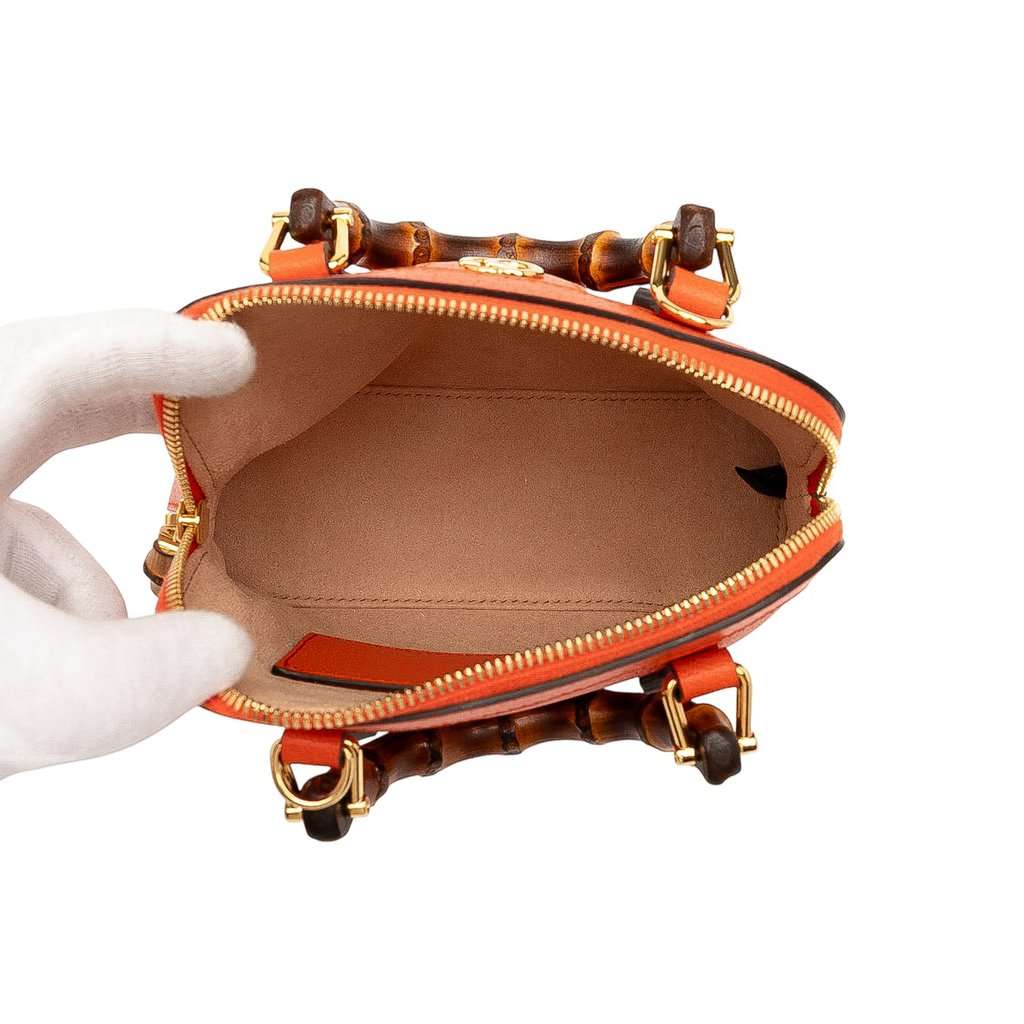 Gucci Mini Dollar Calfskin Bamboo Diana Dome Satchel Orange Leather Very good - Model View
