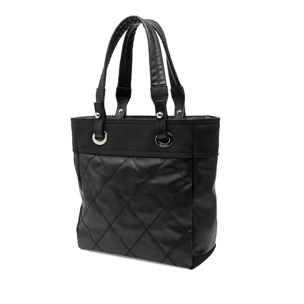 Chanel Small Quilted Coated Canvas Paris Biarritz Tote Black Very good - Back View