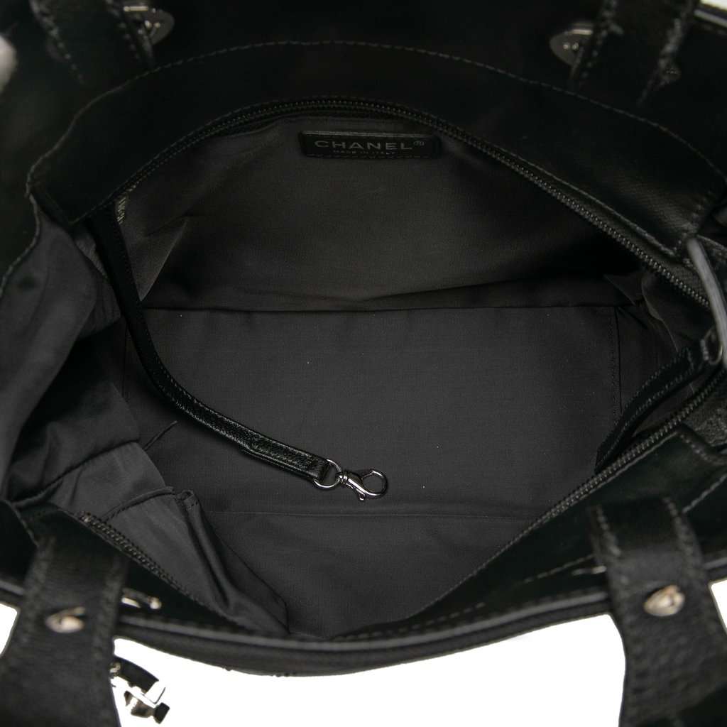Chanel Small Quilted Coated Canvas Paris Biarritz Tote Black Very good - Model View