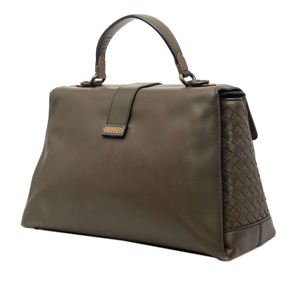Bottega Veneta Medium Intrecciato Trimmed Nappa Piazza Satchel Brown Leather Very good condition - Back View