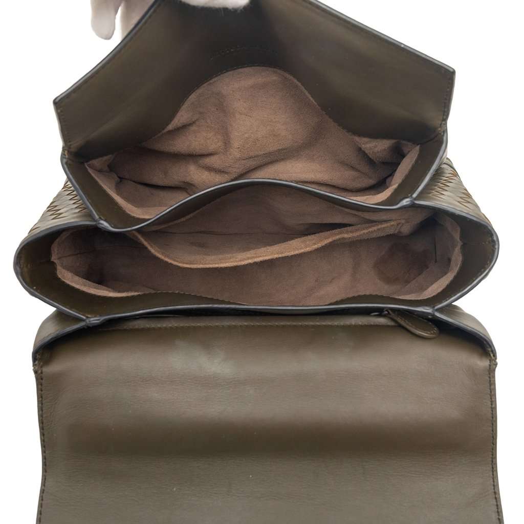 Bottega Veneta Medium Intrecciato Trimmed Nappa Piazza Satchel Brown Leather Very good condition - Model View
