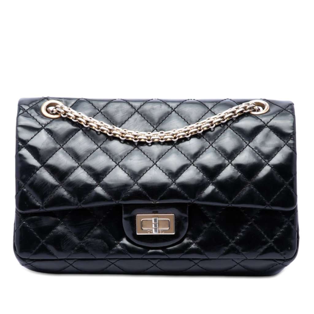 Chanel Quilted Glazed Calfskin Reissue 2.55 Accordion Flap 225 Black Leather Very good condition - Front View