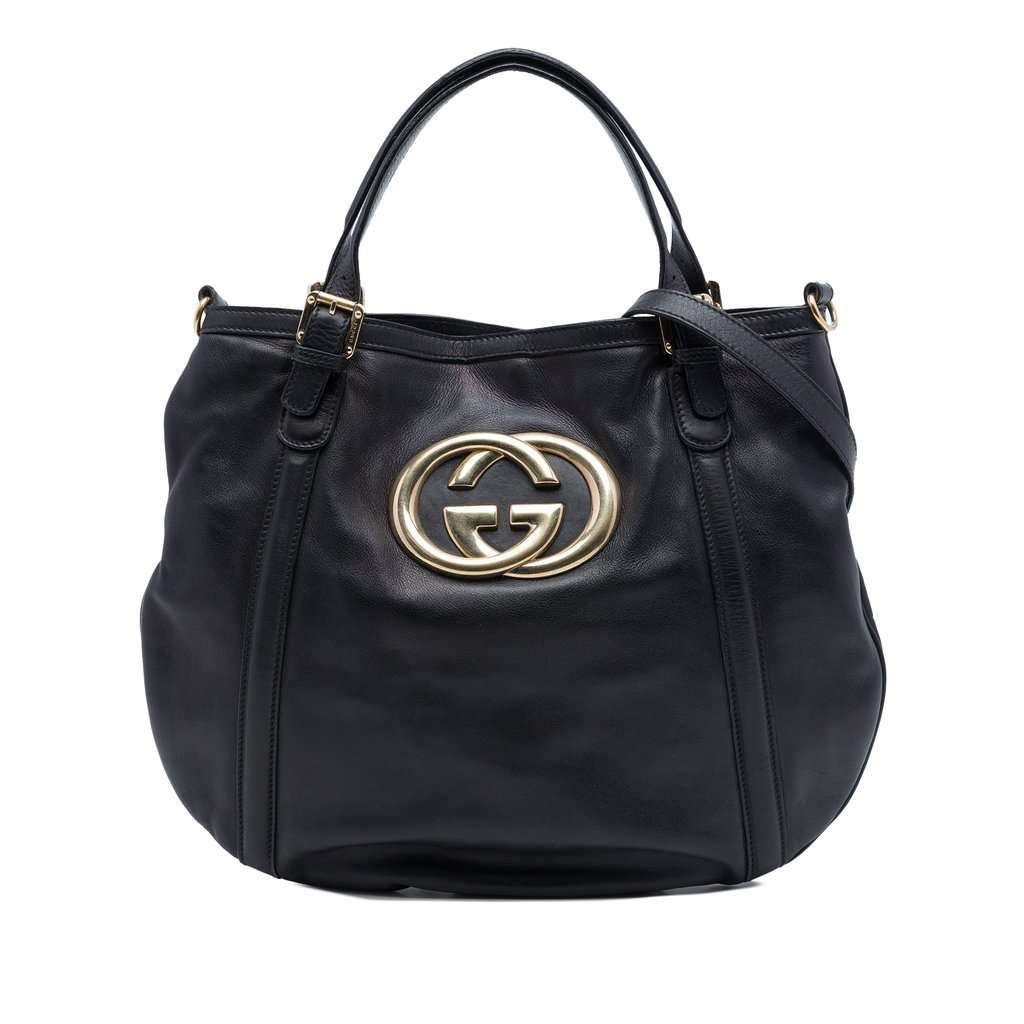 Gucci Medium Calfskin Britt Satchel Black Leather Very good - Front View