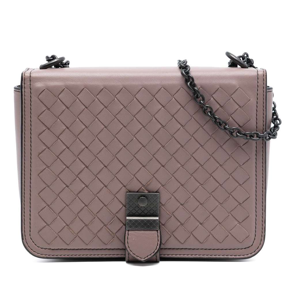 Bottega Veneta Small Nappa Intrecciato Runway Shoulder Bag Pink Leather Very good - Front View