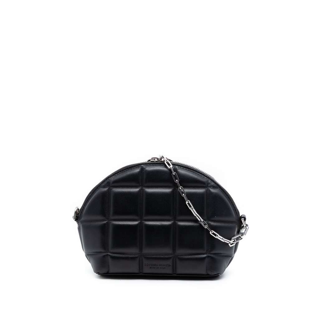 Bottega Veneta Mini Padded Nappa Half Moon Chain Crossbody Black Leather Very good condition - Front View