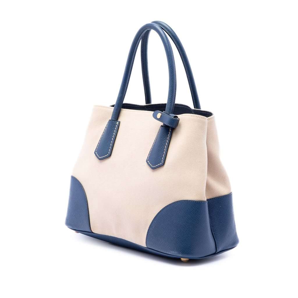Prada Small Saffiano Cuir Trimmed Canvas Double Satchel Beige Very good condition - Back View