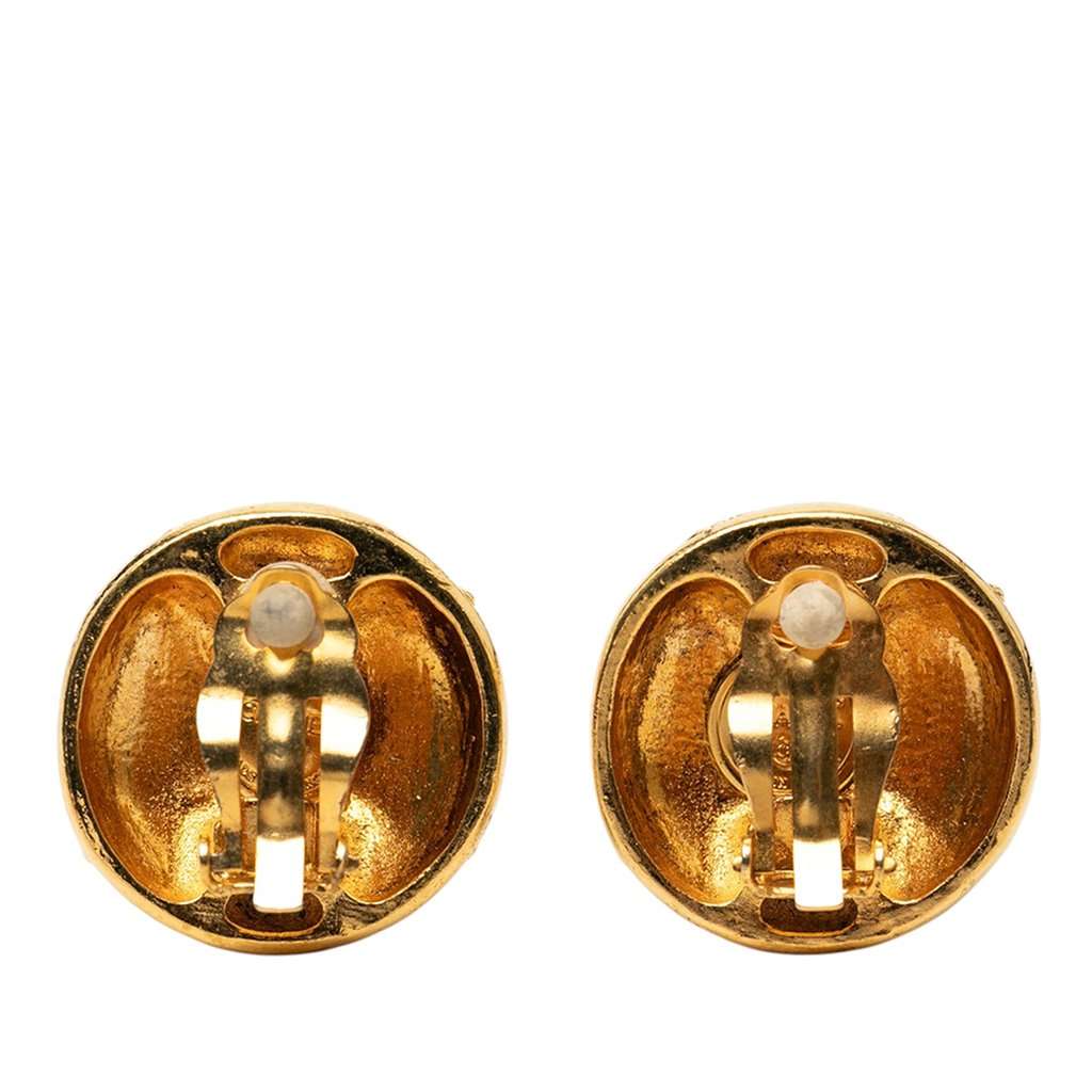 Chanel CC Gold Plated Strass Round Clip On Earrings Gold Metal Very good condition - Back View