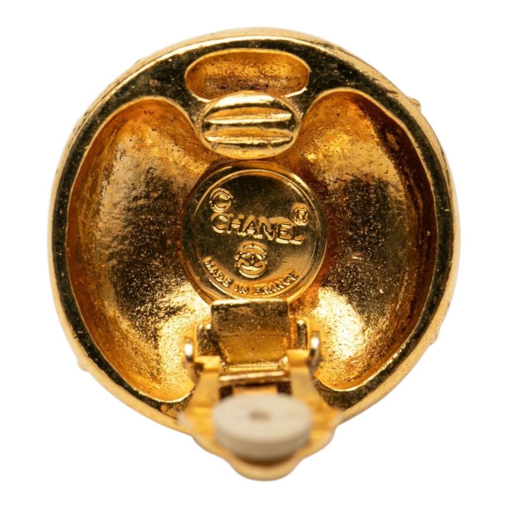 Chanel CC Gold Plated Strass Round Clip On Earrings Gold Metal Very good condition - Inside View