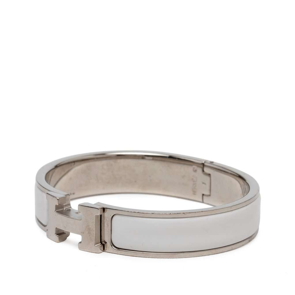 Hermès Narrow Enamel Clic H Bracelet PM White Very good - Back View