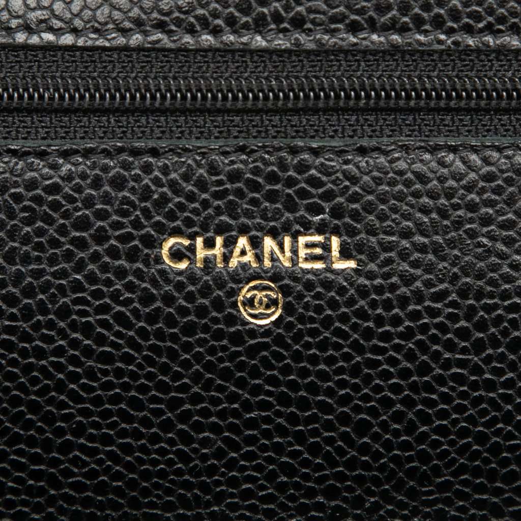 Chanel CC Quilted Caviar Wallet on Chain Black Leather Good condition - Box View