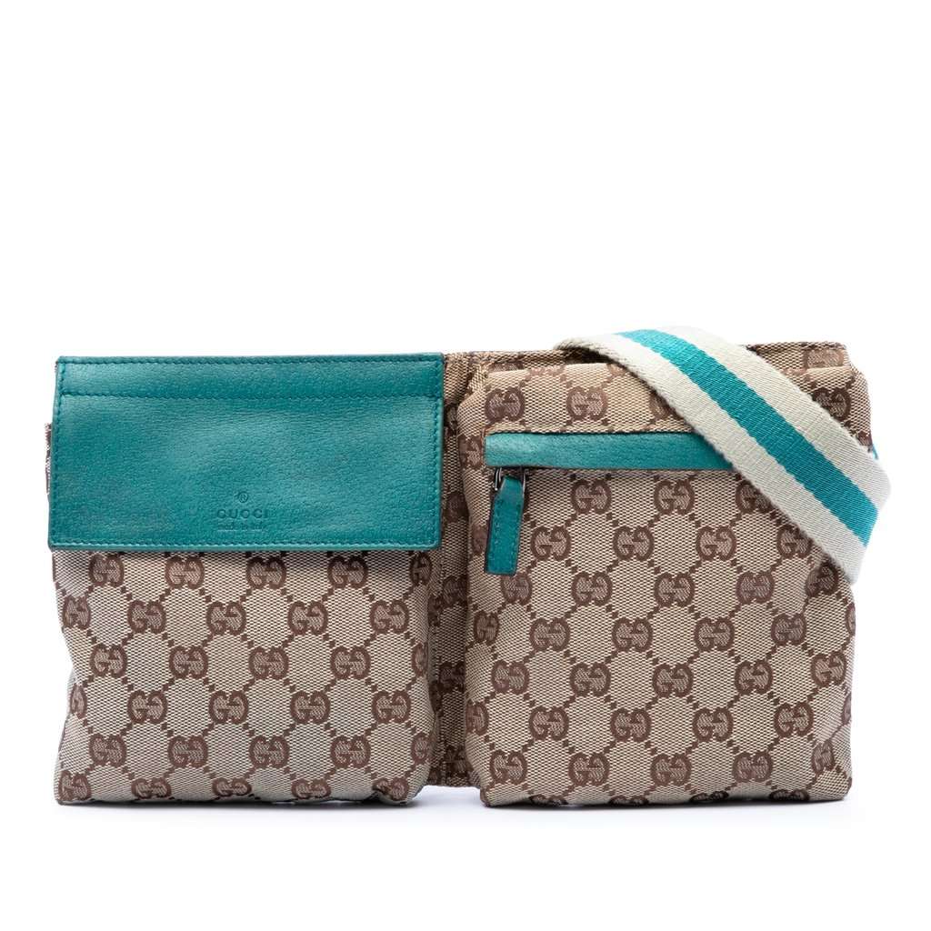 Gucci GG Canvas Web Double Pocket Belt Bag Beige Very good - Front View