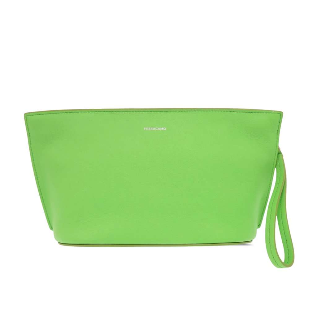 Ferragamo Leather Wristlet Clutch Green Leather Very good condition - Back View