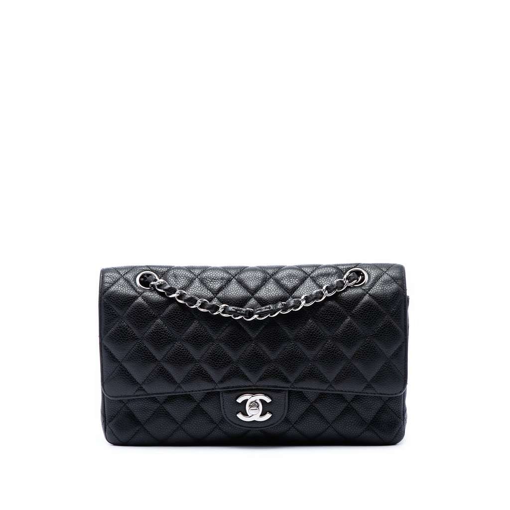 Chanel Medium Classic Caviar Double Flap Black Leather Very good - Front View
