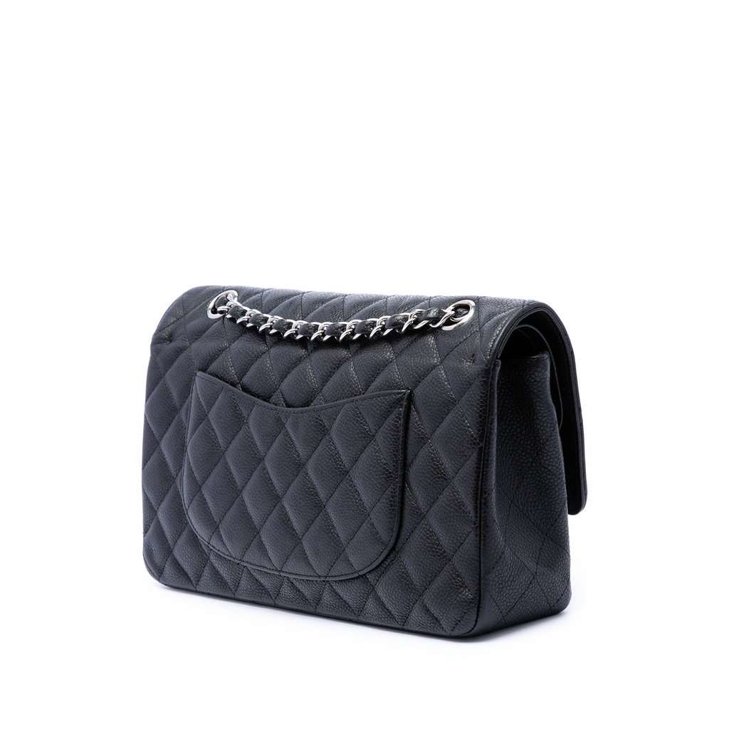 Chanel Medium Classic Caviar Double Flap Black Leather Very good - Back View