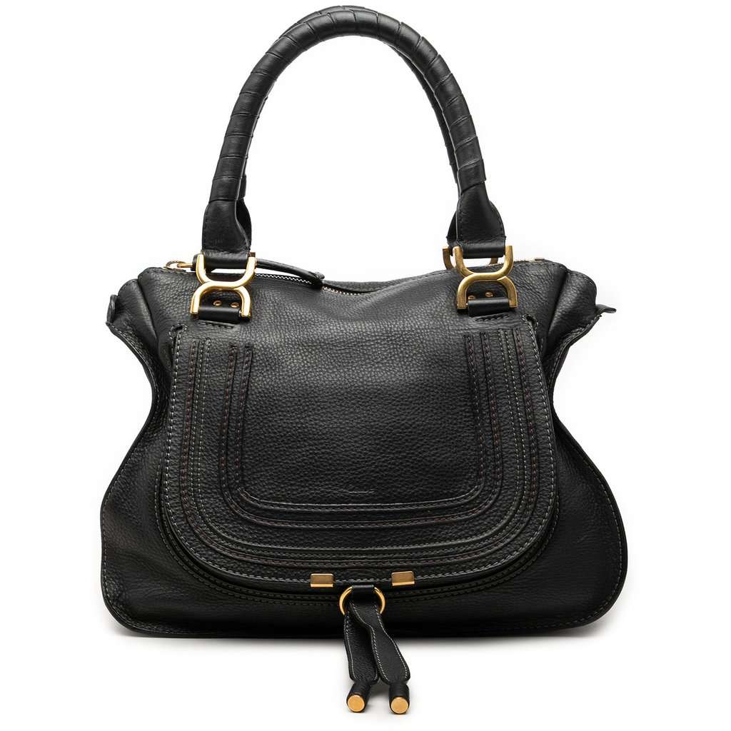 Chloé Medium Leather Marcie Satchel Black Leather Good - Front View