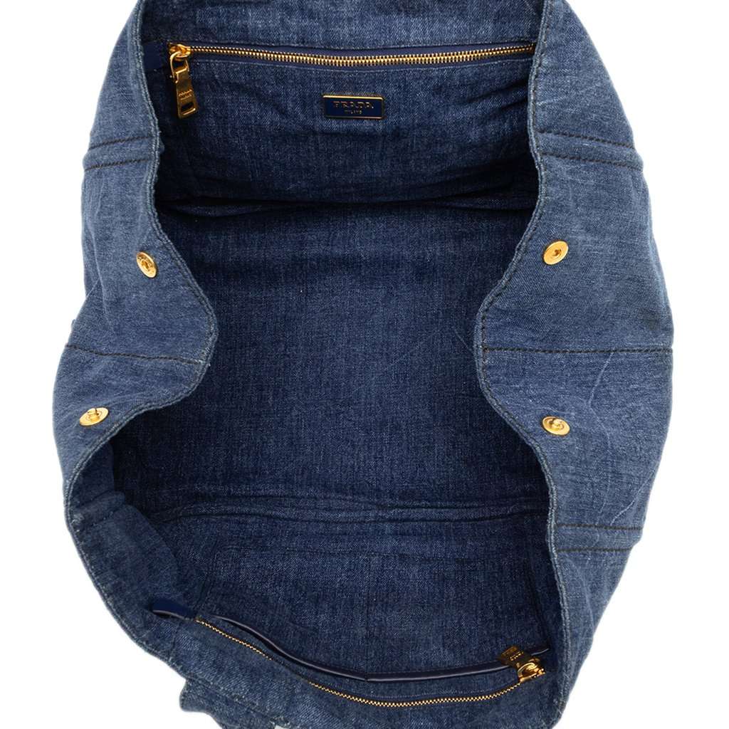 Prada Large Denim Canapa Logo Satchel Blue Very good condition - Model View