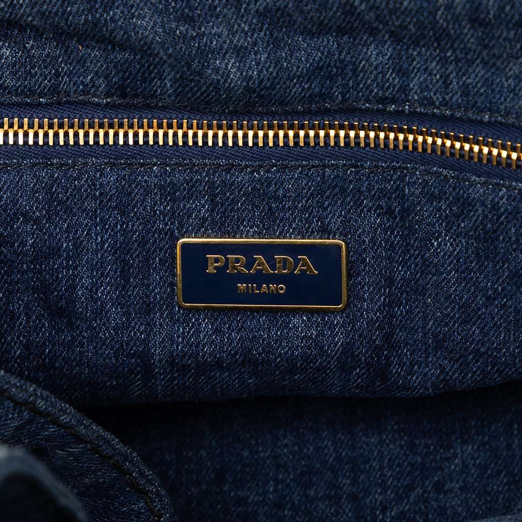 Prada Large Denim Canapa Logo Satchel Blue Very good condition - Box View