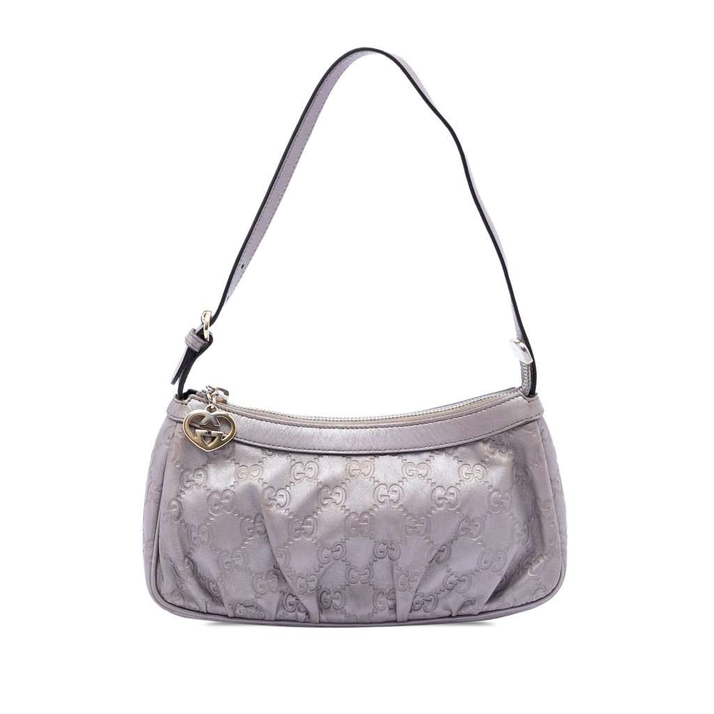 Gucci Metallic Guccissima Lovely Heart Pochette Purple Leather Very good condition - Front View