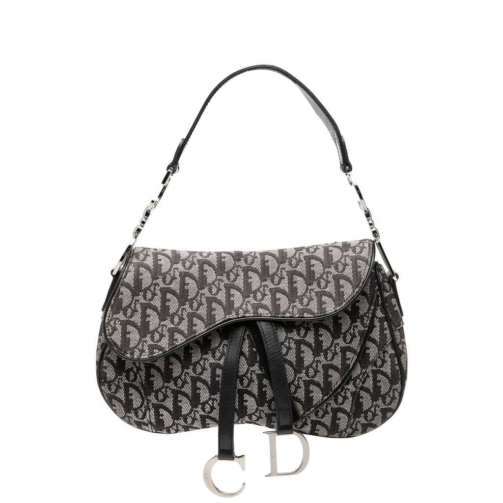 Dior Diorissimo Canvas Double Saddle Bag Black Very good condition - Front View