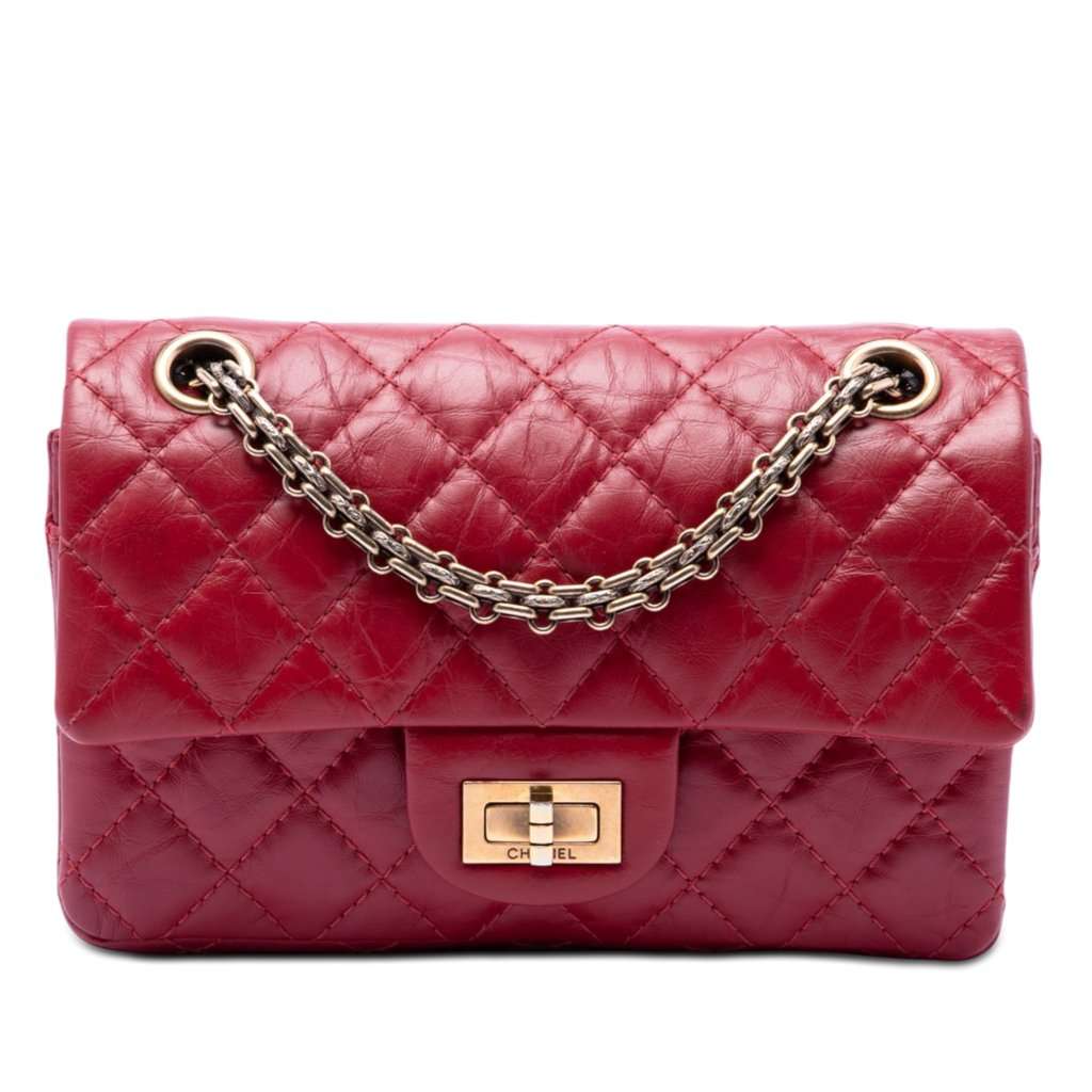 Chanel Quilted Aged Calfskin Reissue 2.55 Single Flap 224 Red Leather Very good condition - Front View