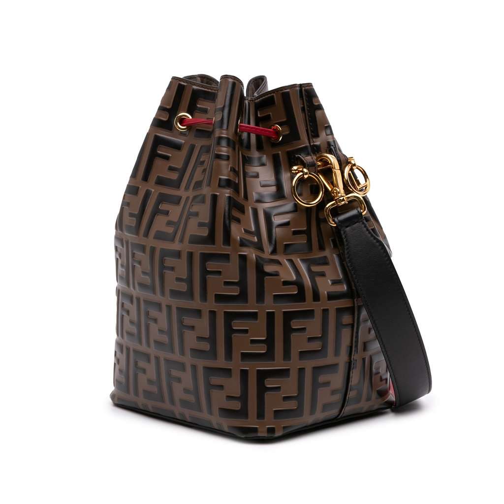 Fendi FF 1974 Embossed Leather Mon Tresor Bucket Bag Brown Leather Very good - Back View