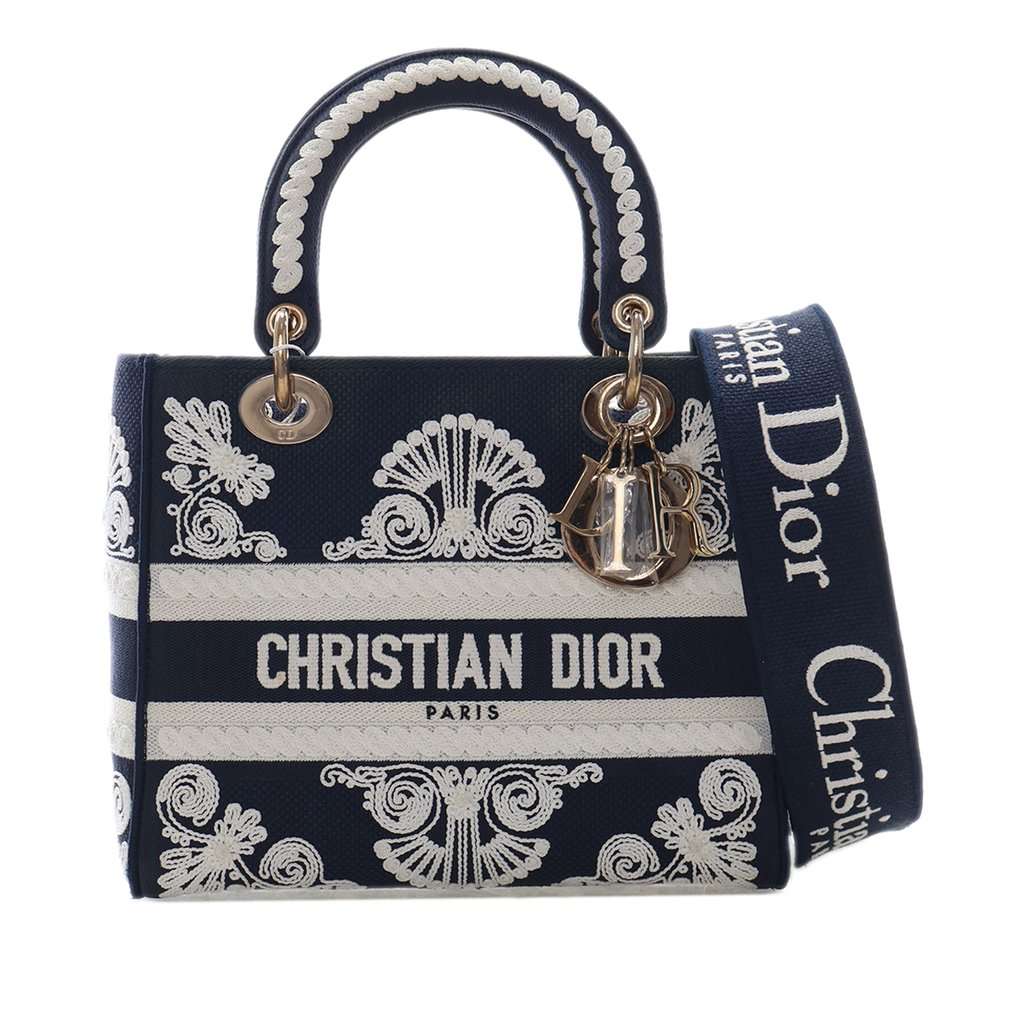 Dior Medium Embroidered Canvas Cornely Lady D Lite Blue Very good condition - Front View