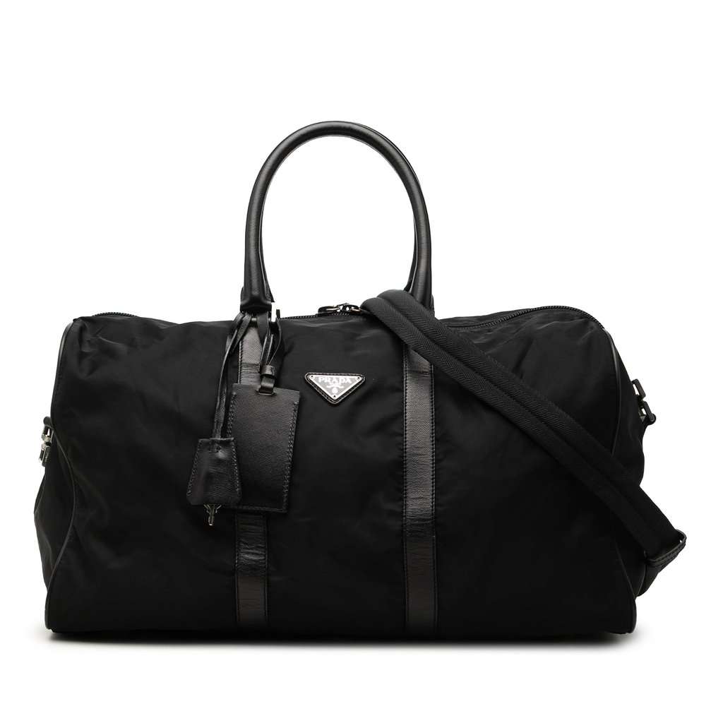 Prada Saffiano Trimmed Tessuto Travel Bag Black Good - Front View