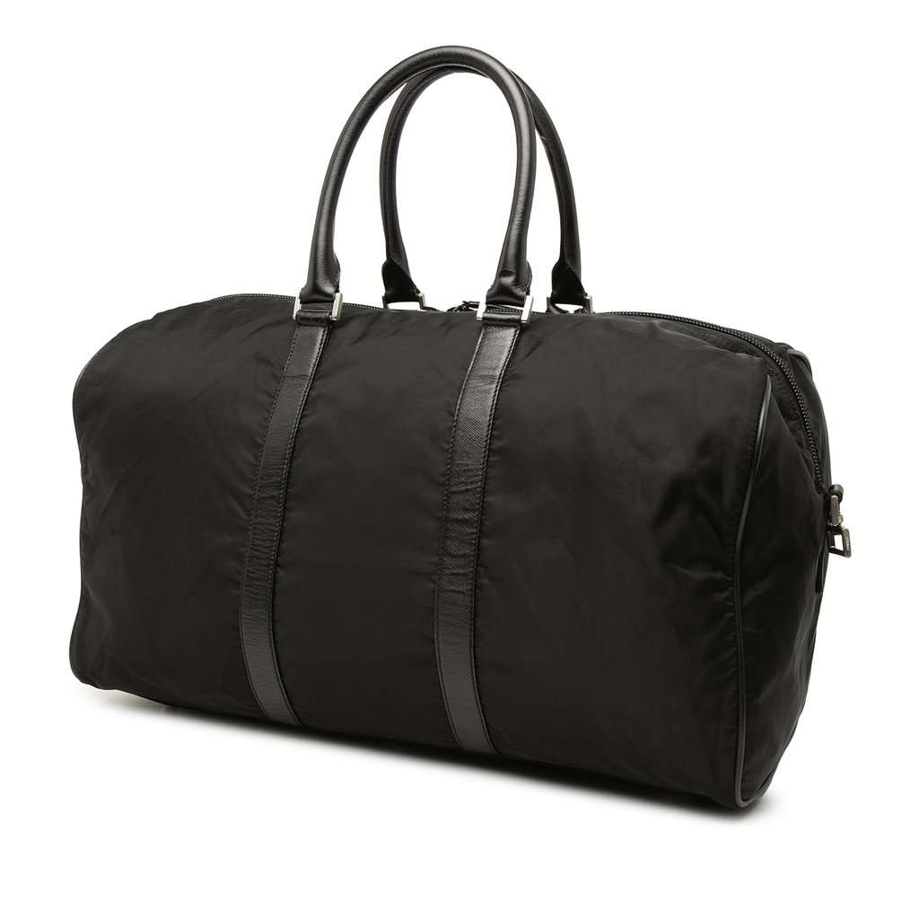 Prada Saffiano Trimmed Tessuto Travel Bag Black Good - Back View