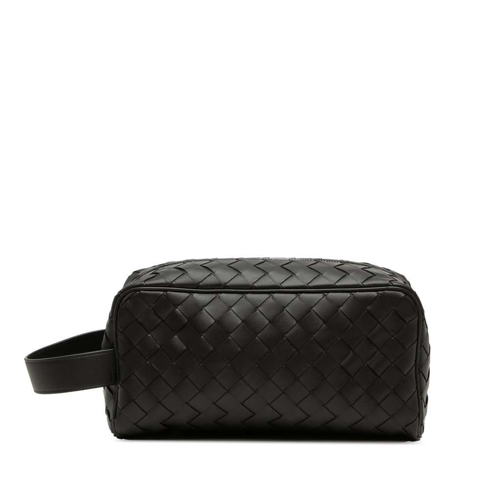 Bottega Veneta Nappa Intrecciato Travel Pouch Black Leather Very good condition - Front View