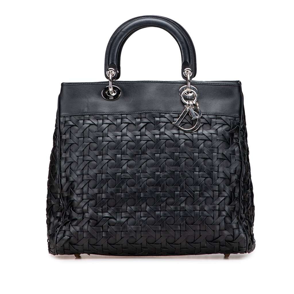 Dior Woven Lambskin Lady Dior Avenue Tote Black Leather Good - Front View