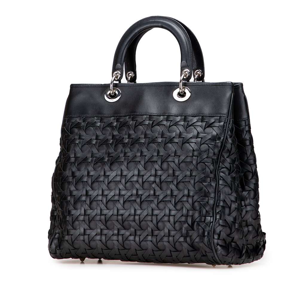 Dior Woven Lambskin Lady Dior Avenue Tote Black Leather Good - Back View