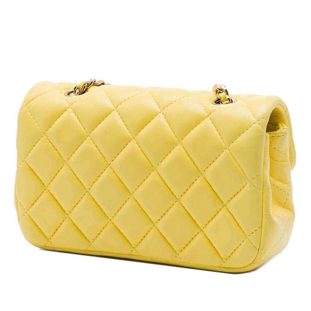Chanel Extra Mini Rectangular Classic Lambskin Single Flap Yellow Leather Very good condition - Back View
