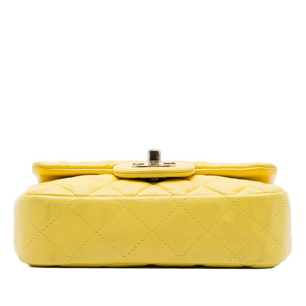 Chanel Extra Mini Rectangular Classic Lambskin Single Flap Yellow Leather Very good condition - Inside View