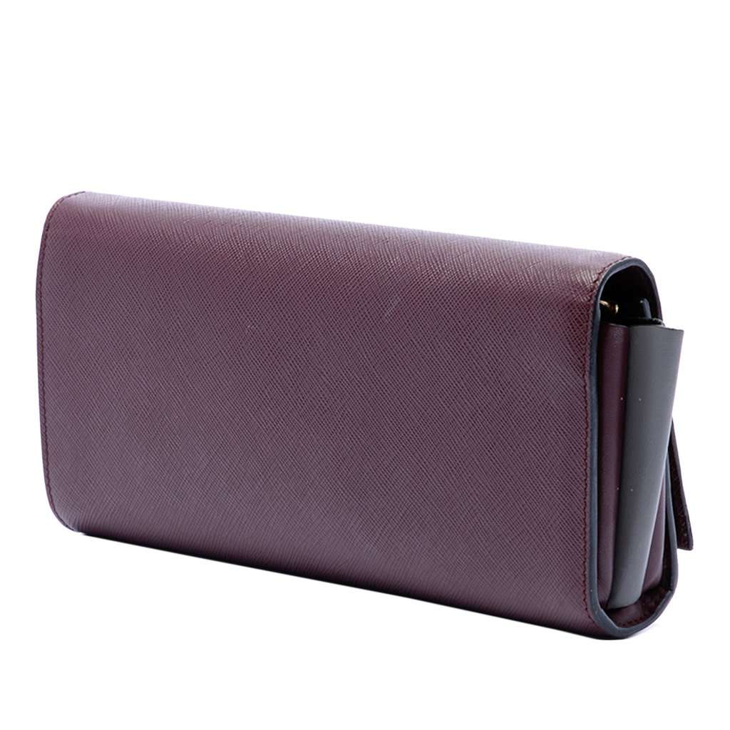 Prada Saffiano and City Calf Bibliotheque Clutch with Chain Red Leather Very good condition - Back View