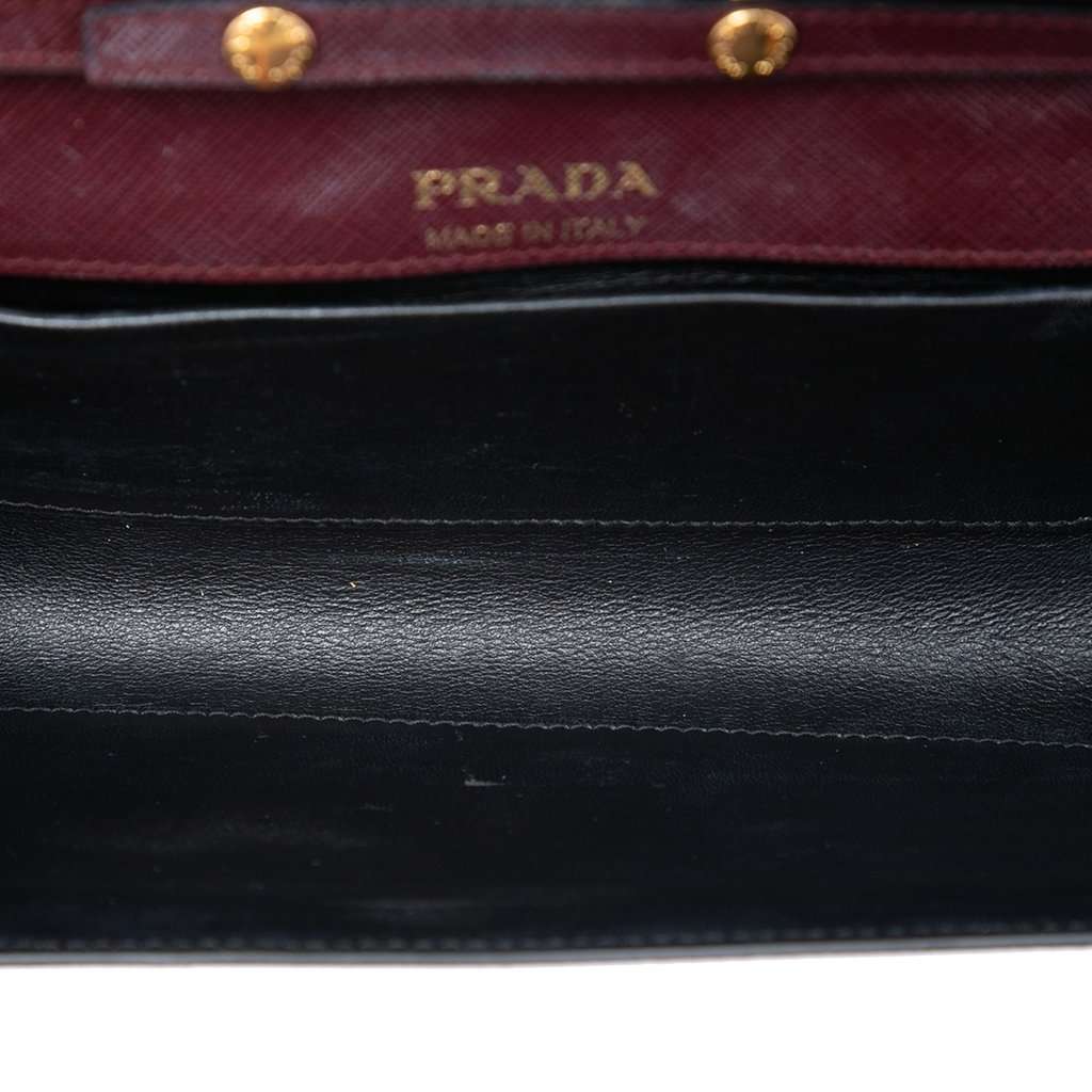 Prada Saffiano and City Calf Bibliotheque Clutch with Chain Red Leather Very good condition - Model View