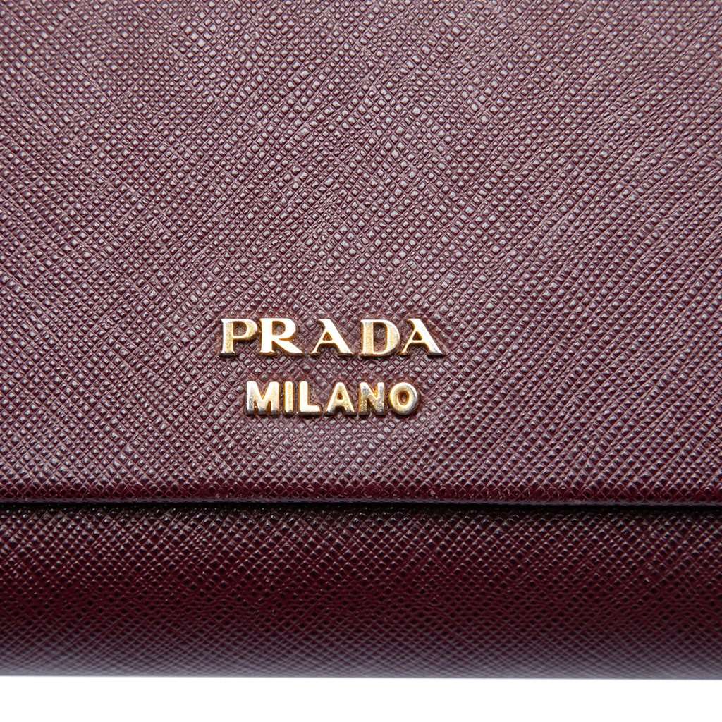Prada Saffiano and City Calf Bibliotheque Clutch with Chain Red Leather Very good condition - Box View