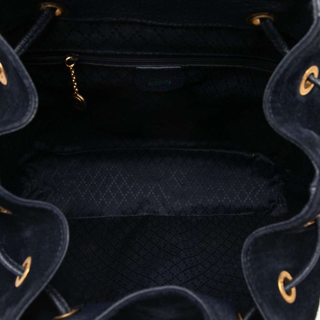 Gucci Suede Bamboo Drawstring Backpack Blue Leather Very good - Model View