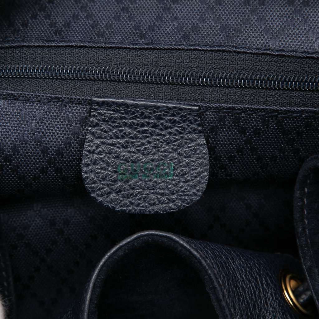 Gucci Suede Bamboo Drawstring Backpack Blue Leather Very good - Box View